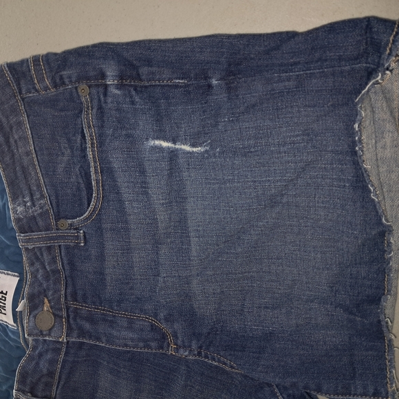 PAIGE Blue Jean Shorts with Distressed Hem - Picture 3 of 13